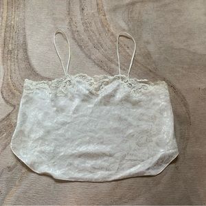 Vintage Chantilly White Lacy Satin Crop Cami Blouse Tank Top